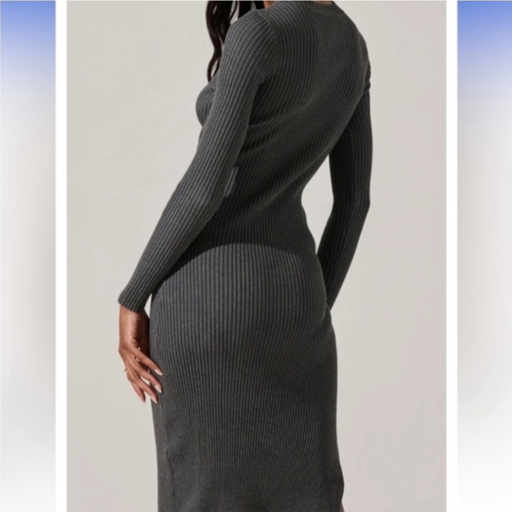 Astr Charcoal Long Sleeve Ribbed Knit Dress Size XL Like NWOT - Picture 9 of 10